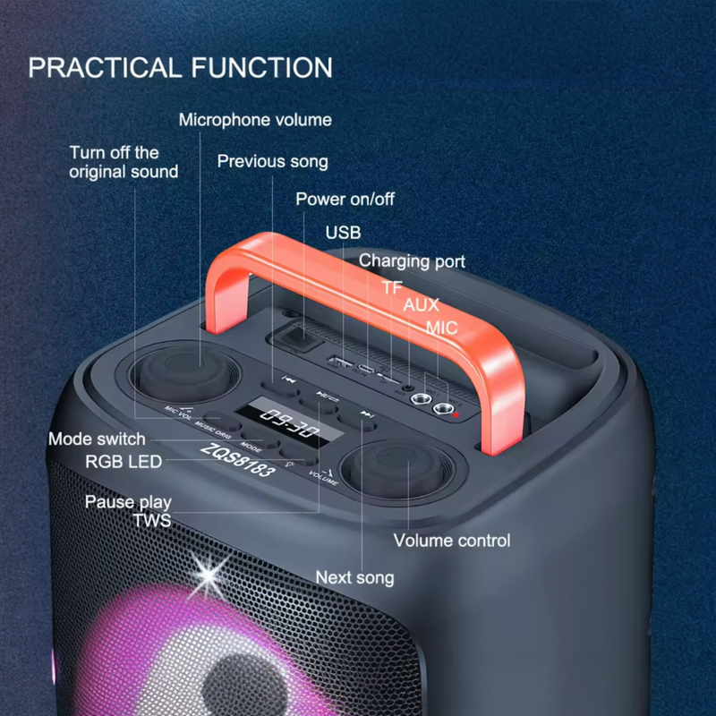 8” Bluetooth Party Speaker | 40W Bass Boost, RGB Lights, Wireless Mic, FM/USB/AUX/TWS | NZ Stock | Overnight Delivery | Afterpay Zip