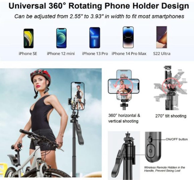 Bluetooth Selfie Stick Tripod with Remote – 360° Rotation, Extendable | NZ Stock | Overnight Delivery