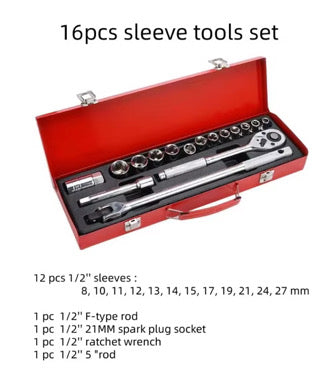 16PCS 1/2” Drive Socket Set – Ratchet Wrench, Extension Bar & Spark Plug Socket | NZ Stock
