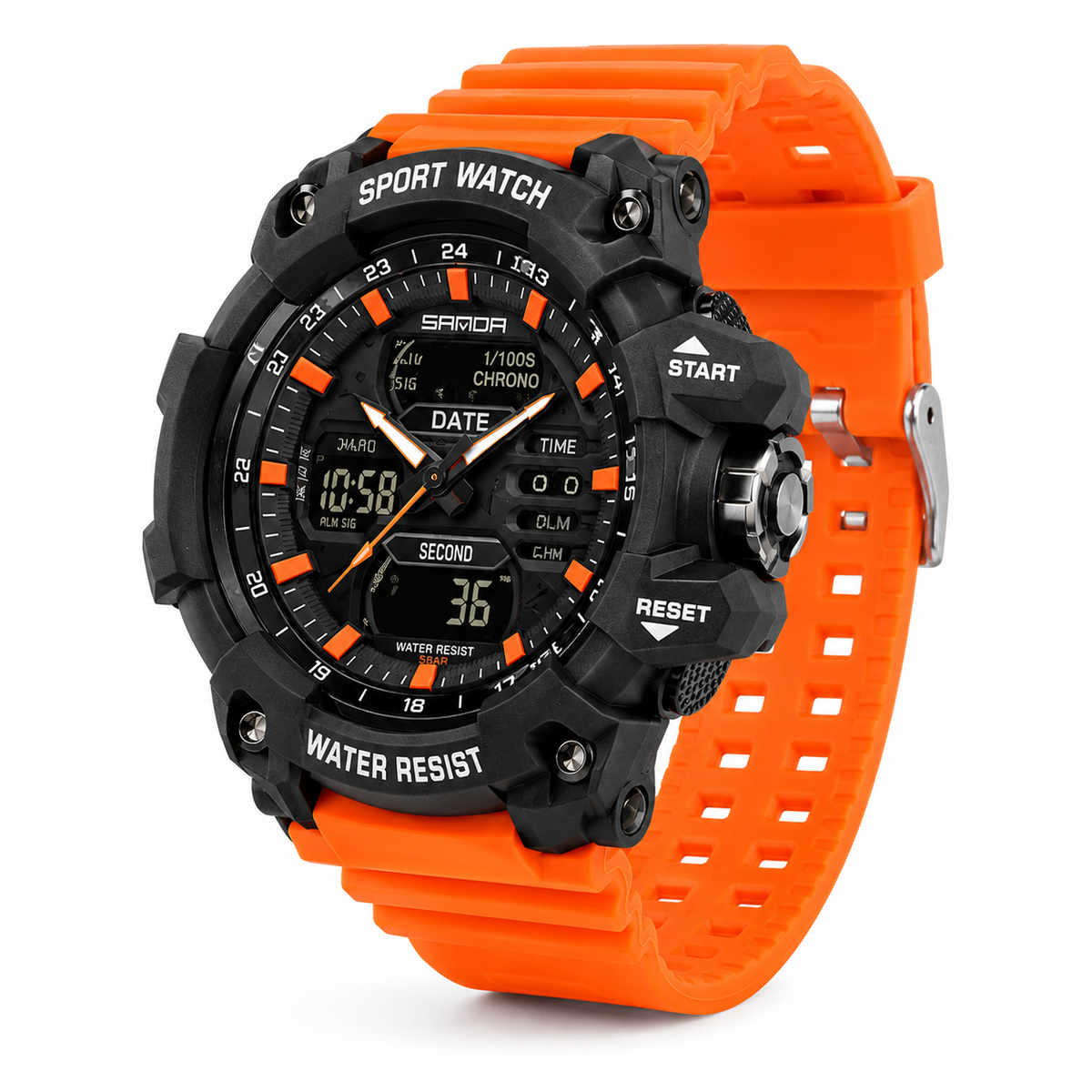 Men’s Orange Tactical Sports Watch Dual Display Digital Analog 50M Waterproof Military Watch | Overnight Delivery | Afterpay & Zip Pay - JustRight deals New Zealand 