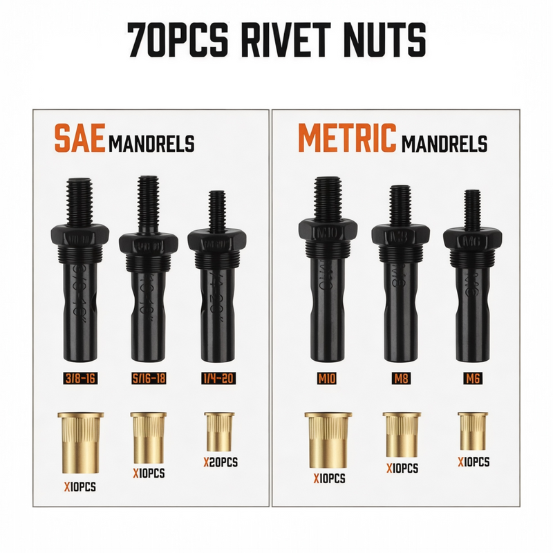 14” Rivet Nut Gun Kit – 70PCS Nut Setter Tool with 7 Mandrels | NZ Stock