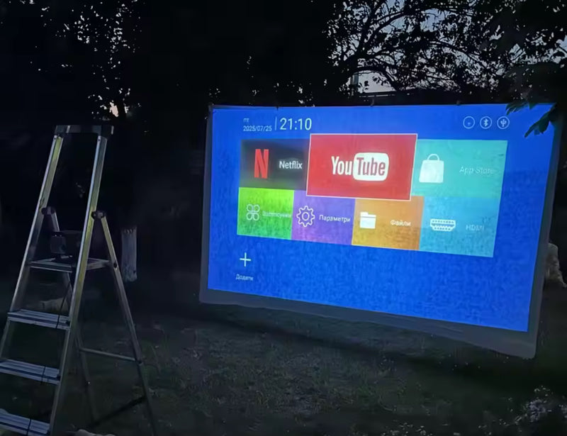 Smart HD 4K Projector with 120-Inch Screen – Cinema, WiFi, Bluetooth, Portable