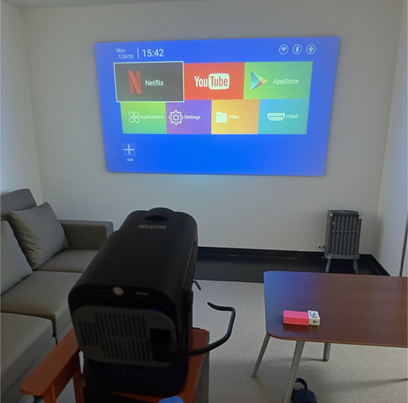 Smart HD 4K Projector with 120-Inch Screen – Cinema, WiFi, Bluetooth, Portable