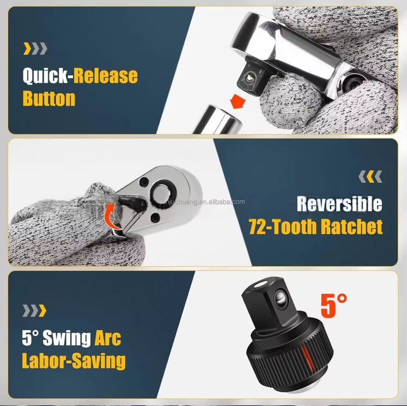 6-Piece Flex Head Ratchet Set – 1/4”, 3/8”, 1/2” Drive with Extension Bars | CR-V Steel | NZ Stock & Overnight Delivery