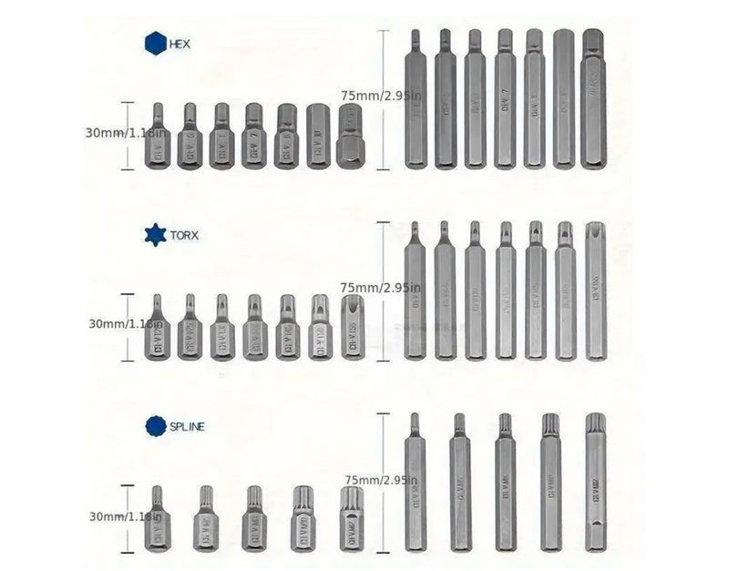40PCS Allen Key Socket Bit Set 3/8” & 1/2” Drive – Long Deep Torx, Spline & Hex | NZ Stock & Overnight Delivery