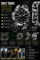 Men’s Big Face Tactical Watch – Sports Watch, Dual Display, LED Backlight, Waterproof | NZ Stock
