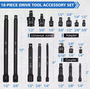 18pc Impact Extension, Adapter & Universal Joint Set – 1/4”, 3/8”, 1/2” Drive | CR-V Steel | NZ Stock & Overnight Delivery