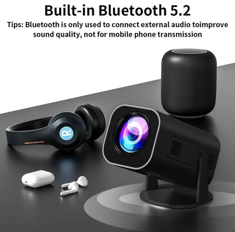 Smart HD 4K Projector with 120-Inch Screen – Cinema, WiFi, Bluetooth, Portable