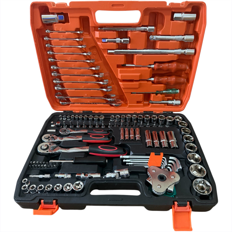 Mechanic Tool Kit 121pc – 1/2”, 3/8”, 1/4” Drive Ratchets + Sockets & Spanners | JustRightDeals NZ - JustRight deals New Zealand 
