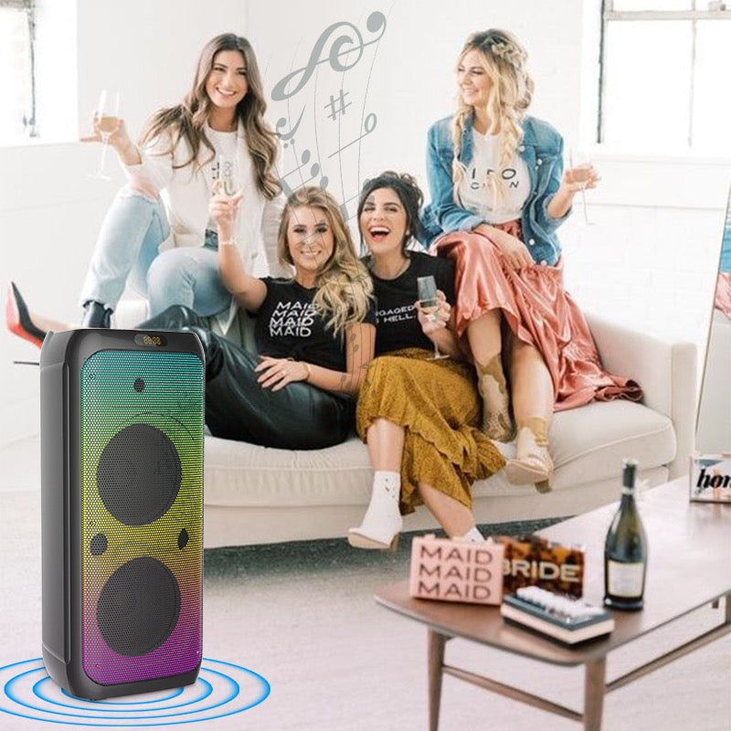 Dual 10” Bluetooth Party Speaker with 2 Wireless Mics – 80W Power, LED Lights, TWS, NZ Stock | Overnight Delivery | Afterpay Zip Pay
