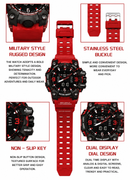Men’s Military Sports Watch 49mm Big Face Digital & Analog LED Waterproof Red | Overnight Delivery | Afterpay & Zip Pay