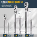 6-Piece Flex Head Ratchet Set – 1/4”, 3/8”, 1/2” Drive with Extension Bars | CR-V Steel | NZ Stock & Overnight Delivery