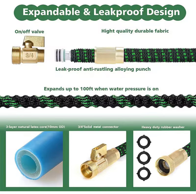 75ft Expandable Garden Hose with 10-Function Spray Gun & NZ Tap Fittings – Lightweight, Leak-Proof & Kink-Free Water Hose