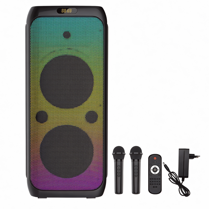 Dual 10” Bluetooth Party Speaker with 2 Wireless Mics – 80W Power, LED Lights, TWS, NZ Stock | Overnight Delivery | Afterpay Zip Pay