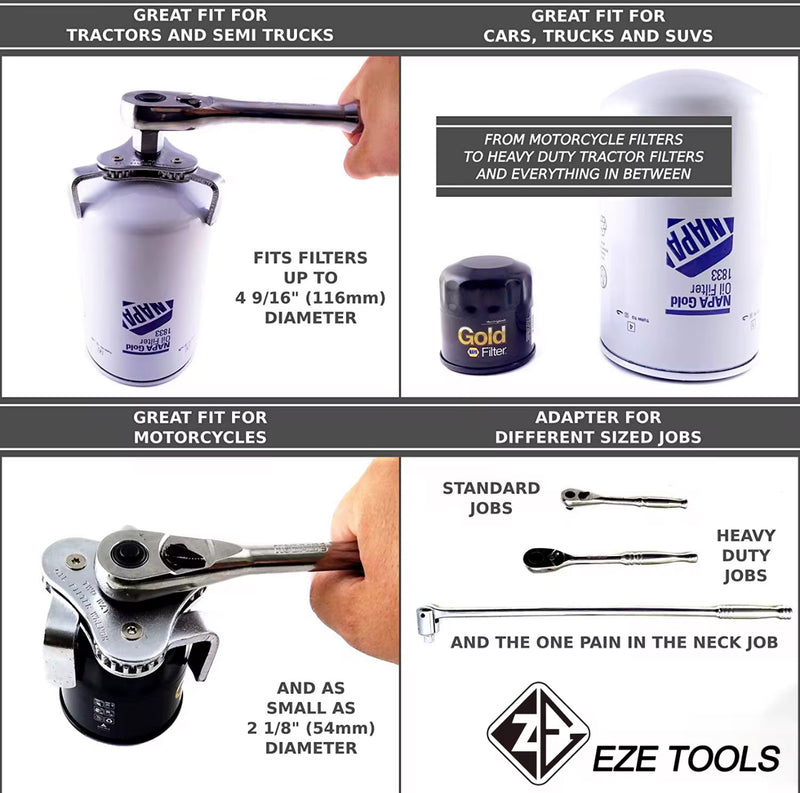 Adjustable 3-Jaw Oil Filter Wrench 53–108mm – 1/2” & 3/8” Drive | NZ Stock & Overnight Delivery