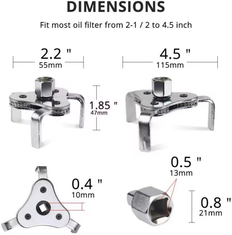 Adjustable 3-Jaw Oil Filter Wrench 53–108mm – 1/2” & 3/8” Drive | NZ Stock & Overnight Delivery