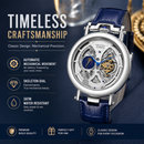 KiwiPro Luxury 49mm Automatic Skeleton Men’s Watch – Moon Phase, Blue Leather, Self-Winding Mechanical Dress Watch | NZ Stock | Overnight Delivery | Afterpay & Zip Pay