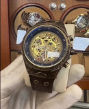 KiwiPro Vintage Skeleton Automatic Men’s Watch – Bronze Leather Mechanical Watch, Self-Winding, Roman Numeral Dial | NZ Stock | Overnight Delivery | Afterpay & Zip Pay